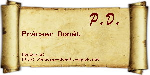 Prácser Donát névjegykártya